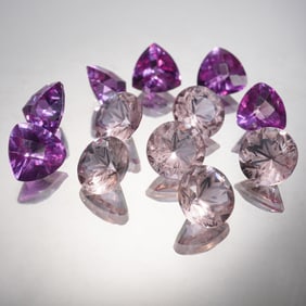 12pc Loose Simulated Gemstones: Round and Trillion-Cut in Lavender & Purple