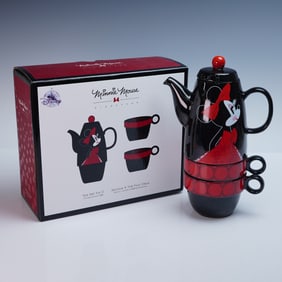 Disney Store Ceramic Minnie Mouse Signature Tea Set for 2