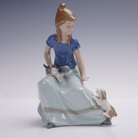 Nao by Lladro Porcelain Figurine Girl with Puppies