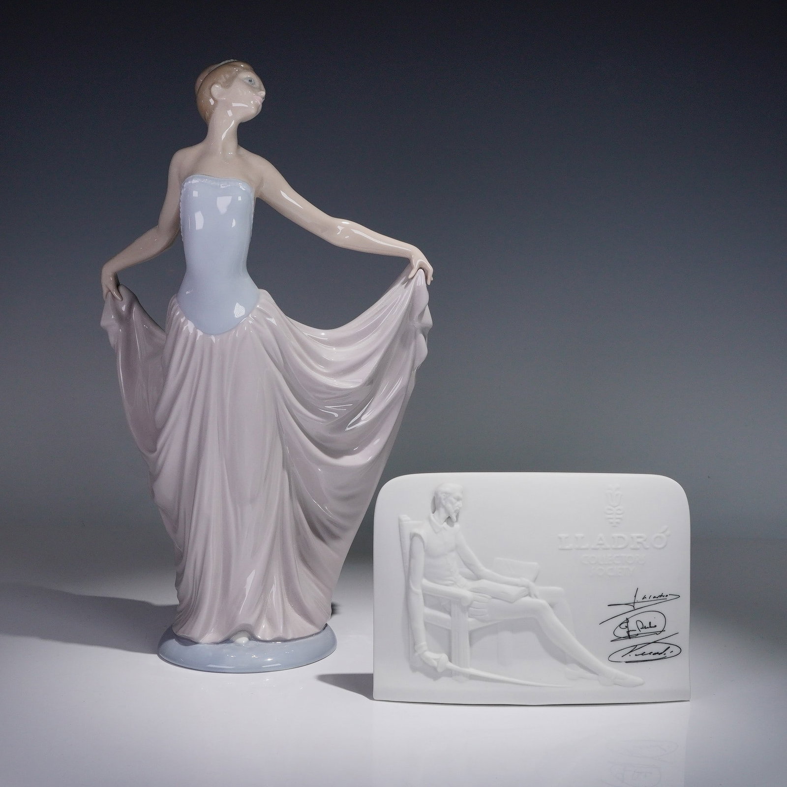 2pc Lladro Porcelain Figurine & Plaque, Dancer & Charter Member Plaque (1 of 7)