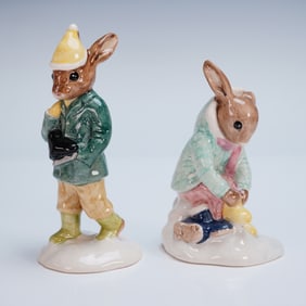 Royal Doulton Bunnykins, Boy Skater DB152 and Girl Skater DB153