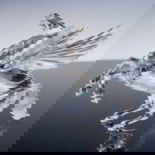 Swarovski Crystal Figurine, Pegasus: Swarovski crystal figurine of Pegasus, the mythical winged horse, crafted in faceted clear crystal with frosted accents to the mane and tail. Featuring outstretched wings and a rearing pose, this piec