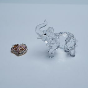 2pc Swarovski Crystal Elephant and Pink Ribbon Pin