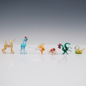7pc Group of Hand-Blown Art Glass Animal Miniatures