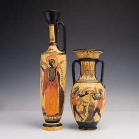 2pc Hand Painted Greek Classical Style Vases