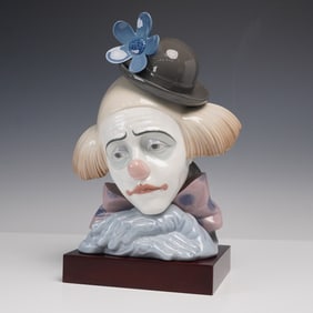 Lladro Porcelain Bust, Pensive Clown 5130 + Base