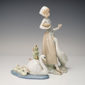 2pc Lladro Porcelain Figurines Girl with Duck and Follow Me