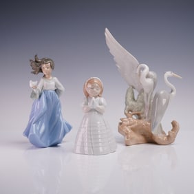 3pc Nao by Lladro Figurines Girl Dove Herons Pray