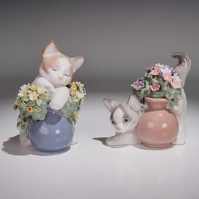 2pc Lladro Porcelain Figurines, Dreamy Kitten 6567 & Secret Spot 6566