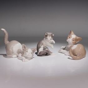 3pc Lladro Porcelain Cat Figurines