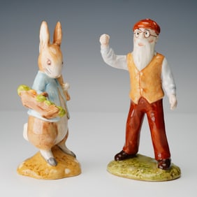 2pc Beswick Beatrix Potter Figurines, Peter Rabbit Gardening & Mr. McGregor