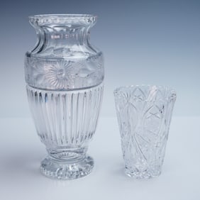 2pc Cut Lead Crystal Vases Including Bohemia Czech Crystal