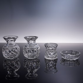 4pc Waterford Crystal Vases and Bowl, Glandore Pattern