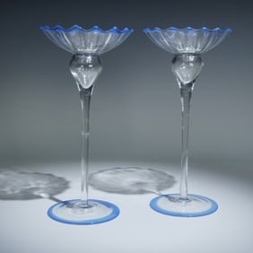 Pair of April Cornell for Silvestri Art Glass Candle Holders