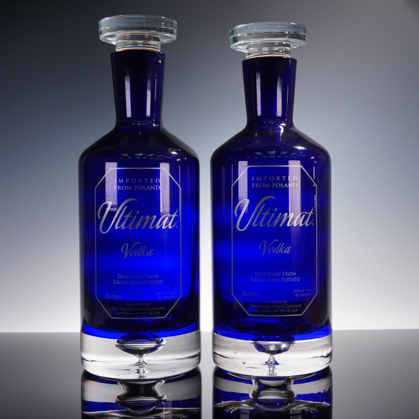 2pc Ultimat Vodka Display Bottles, 3 Liter Blue Glass with Stoppers (1 of 8)