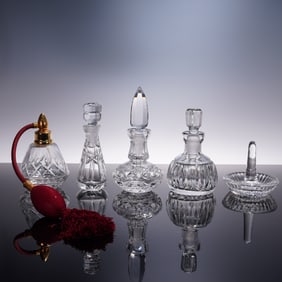 8pc Waterford Crystal Perfume Bottles with Stoppers and Ring Dish