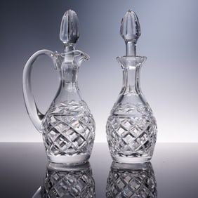 2pc Waterford Cut Crystal Decanter & Cruet w/ Stoppers