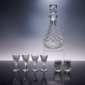 8pc Waterford Crystal Decanter with Stopper and Glassware