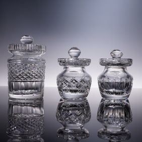 3pc Waterford Crystal Lidded Sugar Bowl and Condiment Jars