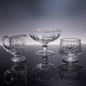 3pc Waterford Crystal Tableware: Footed Bowl, Creamer & Sugar Bowl