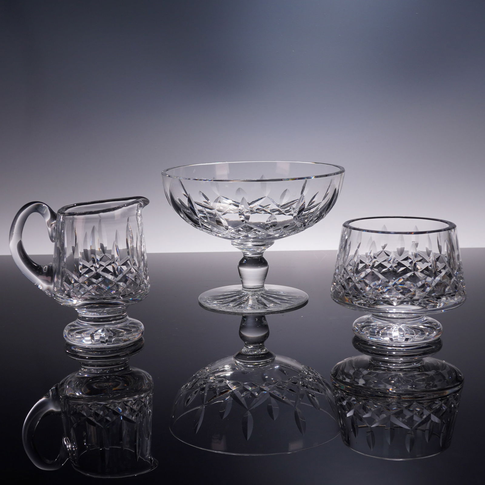 3pc Waterford Crystal Tableware: Footed Bowl, Creamer & Sugar Bowl (1 of 6)