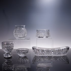 5pc Waterford Crystal Serveware, Relish Dish & Bowls