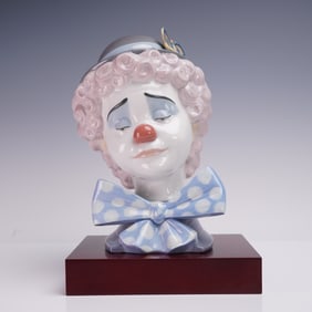 2pc Set Lladro Porcelain Sad Clown Bust