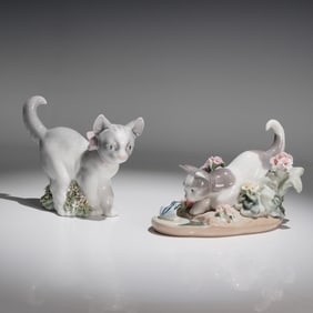 2pc Lladro Porcelain Figurines, Kitten Patrol & Kitty Confrontation