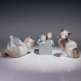 3pc Nao by Lladro Porcelain Cat Figurines