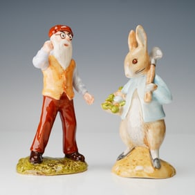 2pc Beswick Beatrix Potter Figurines, Peter Rabbit Gardening & Mr. McGregor
