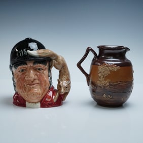 2pc Royal Doulton Jugs, Character Jug D6531 and Relief Pitcher
