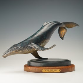 After the Blow, Bronze Whale Sculpture by Vince Valdez