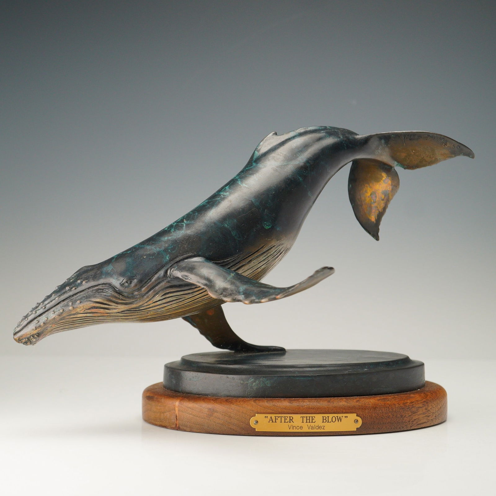 After the Blow, Bronze Whale Sculpture by Vince Valdez