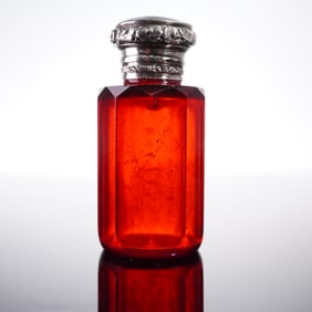 European Silverplate and Metal Mounted Ruby Glass Scent Bottle
