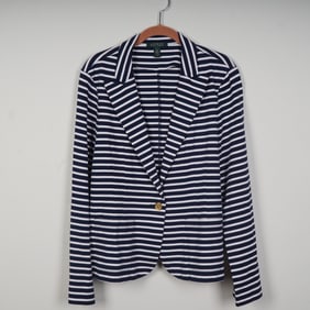 Lauren Ralph Lauren Navy Striped Cotton Blazer