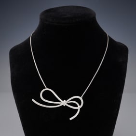 Diamond Bowtie Necklace in 14K White Gold