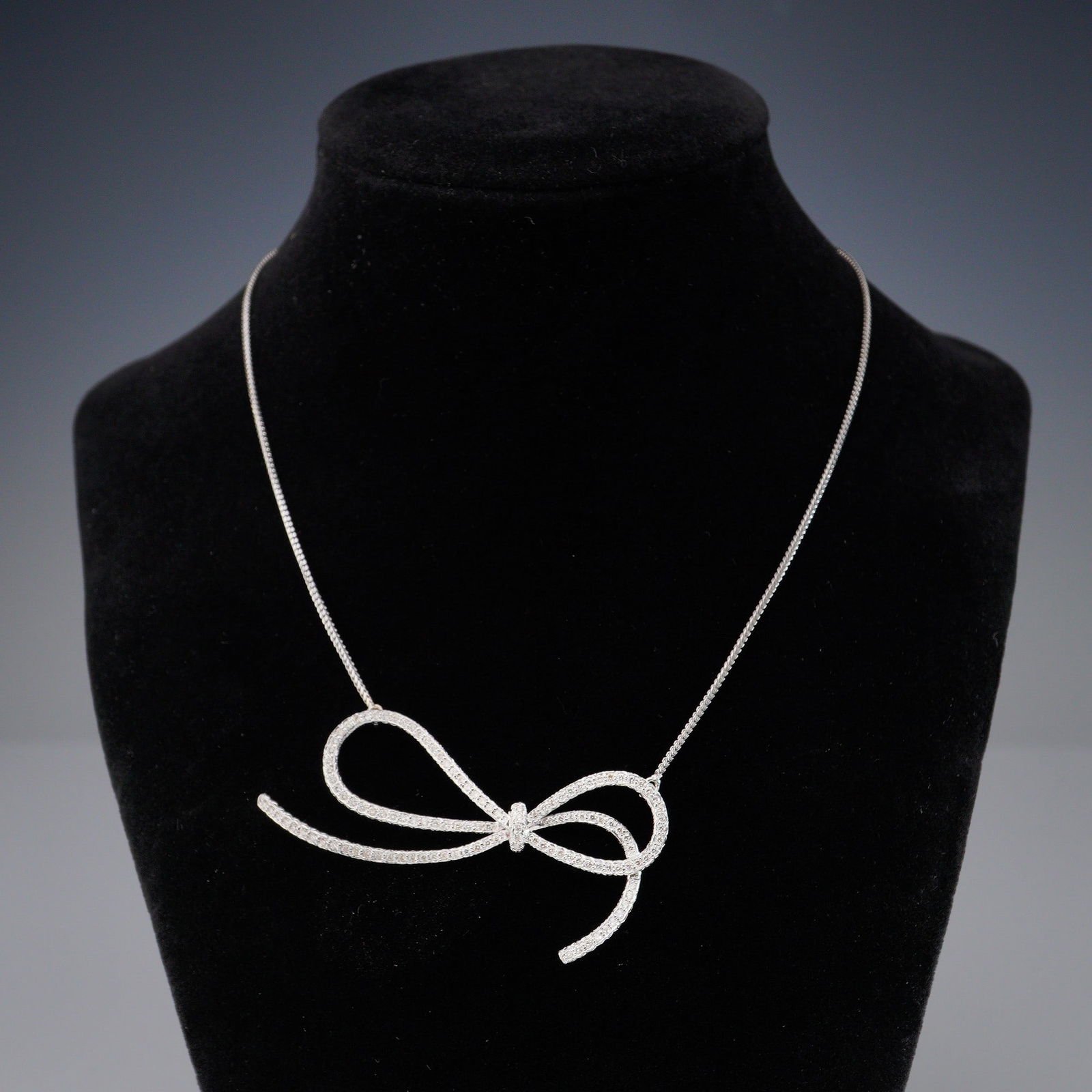 Diamond Bowtie Necklace in 14K White Gold (1 of 7)