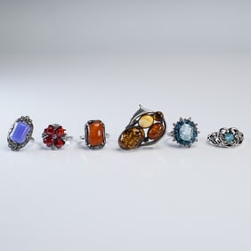 6pc Sterling Silver Statement Rings with Amber Topaz