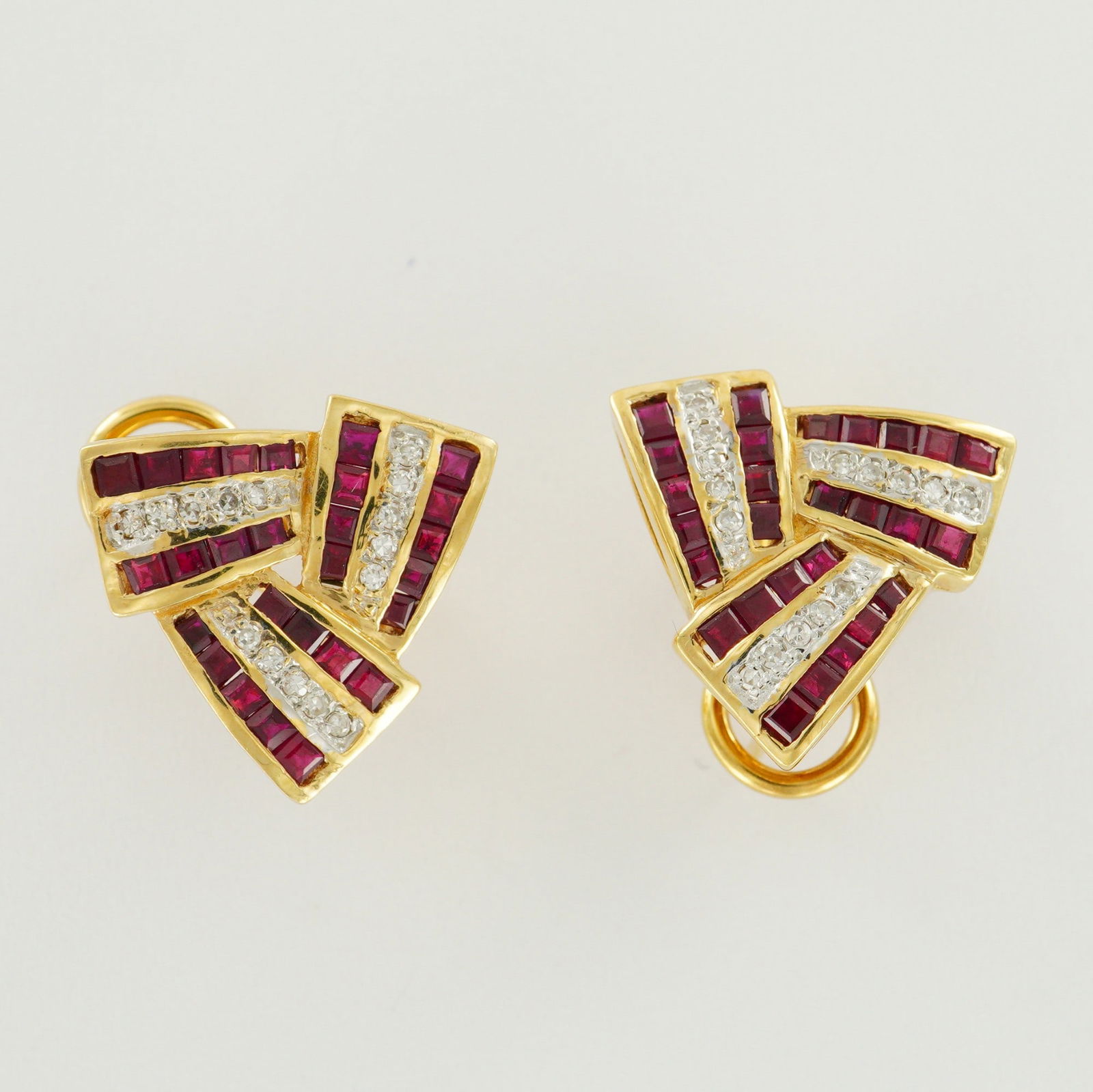 Pair of 14k Yellow Gold Clip-On Earrings with Rubies and Diamonds (1 of 6)