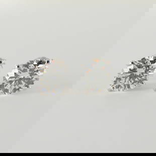 Pair of Lab-Grown Diamond Stud Earrings, 14K, 2.02 CTW: Pair of laboratory-grown round brilliant-cut diamond stud earrings, each set in a four-prong white gold basket mounting with threaded posts and screw-back closures. The diamonds are IGI-certified and