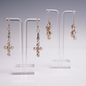 2pr Sterling Silver Cross & Teardrop Dangle Earrings