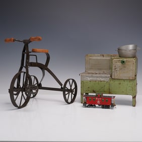 3pc Vintage Toy Collection - Tricycle, Toy Stove, and B&O Caboose