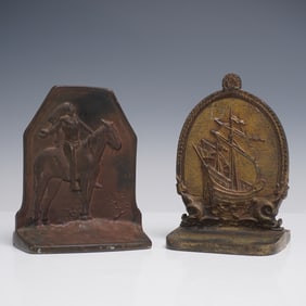 2 Sets of Cast Iron Bookends, Native American & Tall Ships