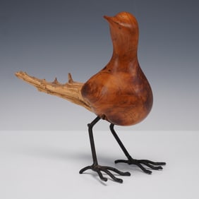 JPM Signed Carved Driftwood Bird Sculpture