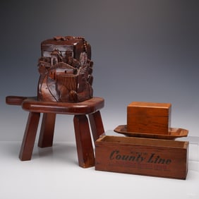 Five Piece Carved and Assembled Wood Object Grouping