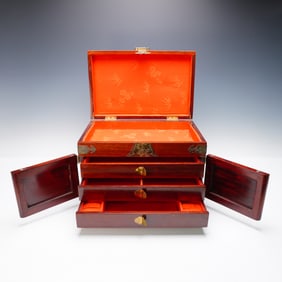 Chinese Rosewood Jewelry Chest with Brass Mounts