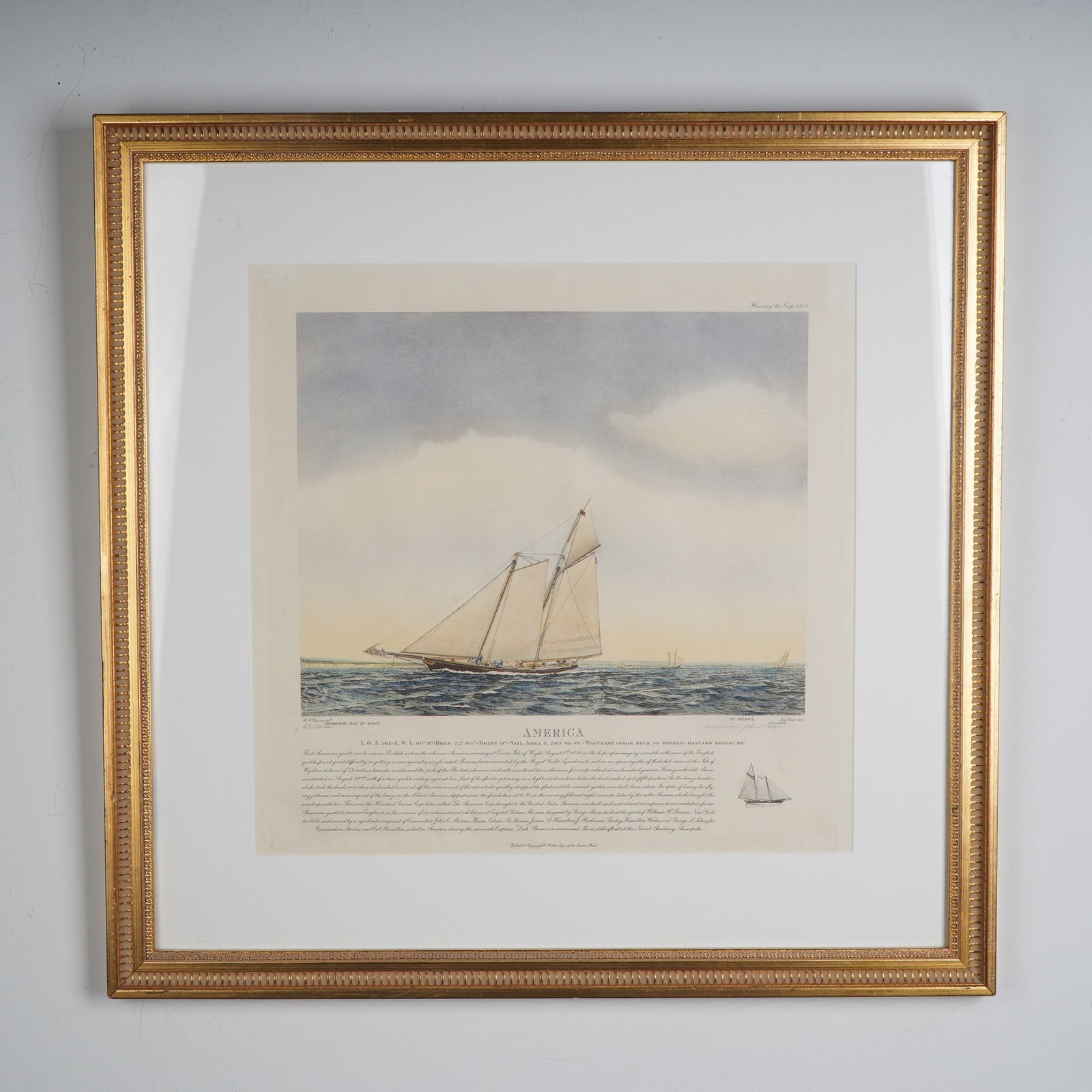 Robert F. Paterson, Hand-Colored Lithograph, Yacht America, Signed (1 of 5)