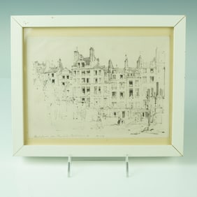 Original Charcoal Drawing, Rue St Jacques from Rue de la Parchminerie, 1921