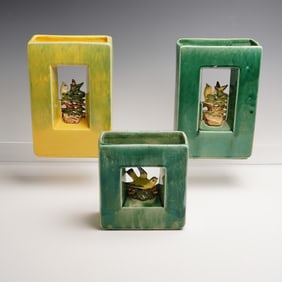 3pc McCoy Bird-in-Nest Mid-Century Vases