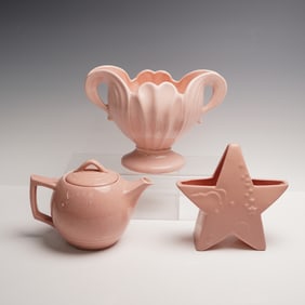 4pc Pink Ceramic Collection McCoy Teapot Abingdon Vases